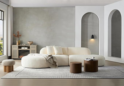135.4" Oversized Curved Sofa Couch Modern 6-Seat Round Boucle Sectional Sofa Couch with Chaise & Pillows for Living Room Apartment Furniture,No Assembly Needed (Beige+Left-Facing)