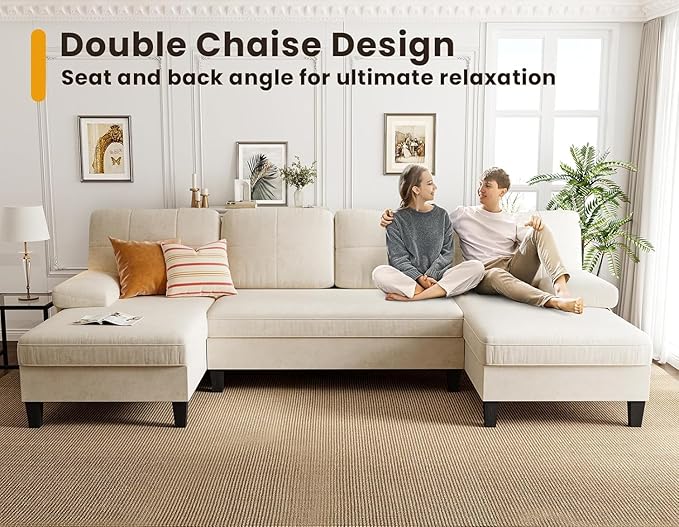KKL Sectional Sofa Couch for Living Room, 112 Inches U Shaped Couch with Storage, Home Sofas with Chaise, Modern Comfy Couches for Apartment, Living Room Furniture, Chenille (Beige, U Shape)
