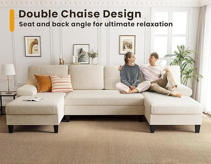 KKL Sectional Sofa Couch for Living Room, 112 Inches U Shaped Couch with Storage, Home Sofas with Chaise, Modern Comfy Couches for Apartment, Living Room Furniture, Chenille (Beige, U Shape)