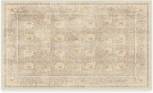 RUGGABLE x Morris & Co Washable Area Rug – Pimpernel Vintage Stone 3x5, Stain-Resistant, Non-Slip – Small Machine Washable Rugs for Living Room, Bedroom, Hallway, Entryway & Office–with Cushioned Pad