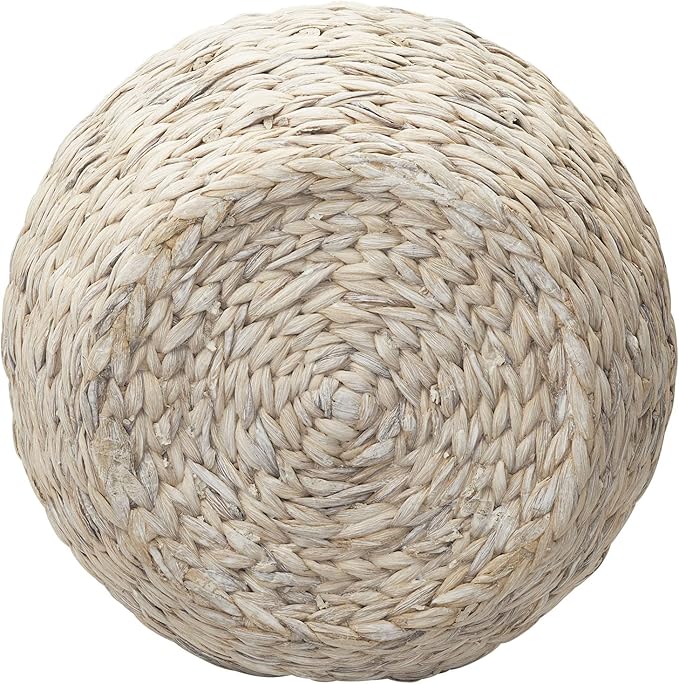 Household Essentials Handwoven Water Hyacinth Barrel Wicker Storage Basket Side Table, Cream Finish