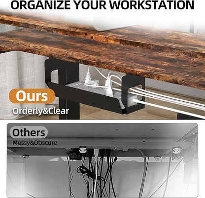 59 Inch L Shaped Standing Desk with Shelves and Keyboard, Electric Corner Standing Desk Adjustable Height, Sit Stand Computer Table with Reversiable Splice Board，Rustic Brown