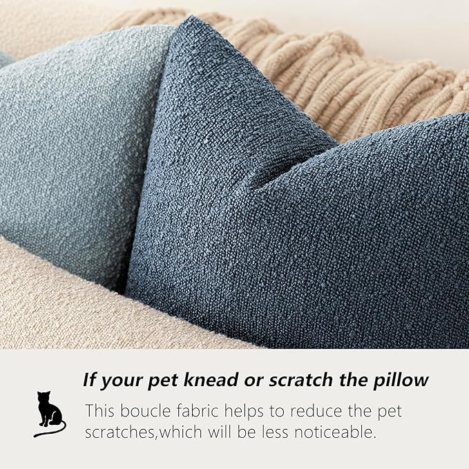 Foindtower Pack of 2 Textured Boucle Throw Pillow Covers Accent Solid Decorative Lumbar Pillow Cases Cozy Couch Cushion Case for Chair Sofa Bedroom Living Room Home Decor 12x20 Inch Dark Blue