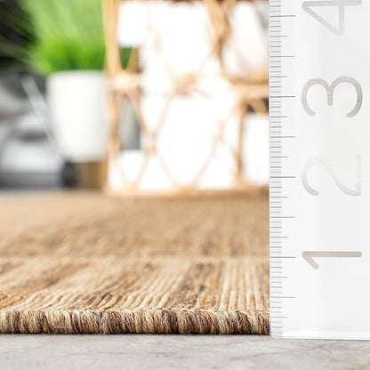 nuLOOM 8' Square Outdoor Area Rug, Casual Design with Striped Border, Stain Resistant, Highly Durable, for Patio, Balcony, Bedroom, Living Room, Dining Room, Bathroom, Light Brown