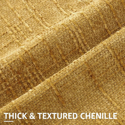 decorUhome Mustard Yellow Chenille Throw Pillow Covers 18x18 Set of 2 Thick Textured Slubby Couch Pillow Covers Farmhouse Accent Modern Neutral Decorative Pillow Cases for Bed Sofa Living Room