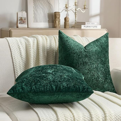 FUTEI Christmas Dark Green Flannel Throw Pillow Covers 16x16 Inch Set of 2,Soft Dimensional Textured Cushion Cases,Modern Home Decor for Couch Living Room