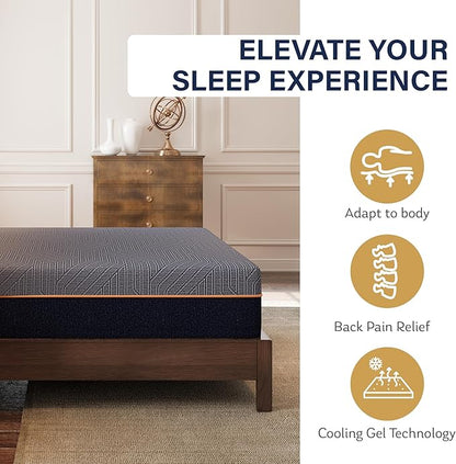 EGOHOME 12 Inch Queen Mattress, Copper Gel Cooling Memory Foam for Back Pain Relief, Therapeutic Bed in a Box, Foam Made in USA, CertiPUR-US Certified, 60x80x12 Black