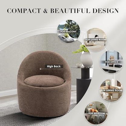 360° Swivel Accent Chair, Mid-Century Modern Chair with Hidden Storge, Small Swivel Chair with Arms for Living Room/Office-Brown