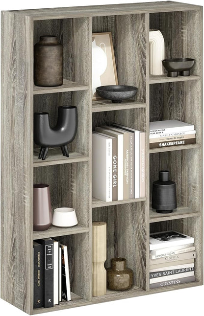 Furinno LUDER Book Shelf, 11-Cube Bookshelf, Reversible Bookcase, 9.4 x 29.1 x 41.7, for Living Room, Bedroom, Home Office, French Oak