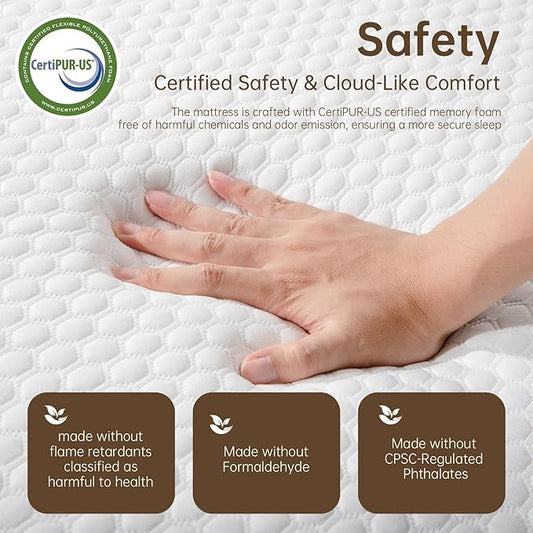 TFD Full Memory Foam Mattress New Version Cool Gel Infused Medium Firm Zoned Pressure Relief for Cooling Sleep Fiberglass Free CertiPUR-US Certified Washable Removable Cover 8 Inch (White)