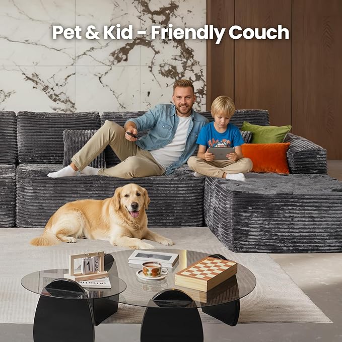 Cloud Sectional Couch with Chaise, Boneless U-Shaped Cloud Couch with Deep Seat, Soft Plush Modern Minimalist Sofa, Assembly Free Modular Floor Sofa for Office Living Room Apartment, Grey