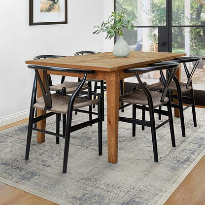 RUGGABLE Washable Vintage Area Rug – Kamran Blue Quartz 6x9, Stain-Resistant, Non-Slip – Medium Machine Washable Rugs for Living Room, Bedroom, Hallway, Entryway & Office–with Cushioned Pad