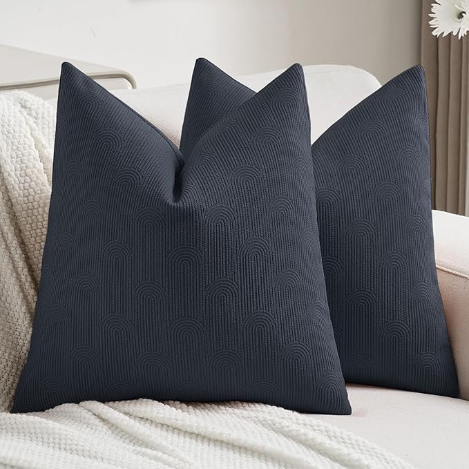 FUTEI Navy Blue Chenille Decorative Throw Pillow Covers 20x20 Inch Set of 2,Soft Cozy Striped Geometric Patterns Cushion Cases,Modern Home Decor for Couch Bed Living Room