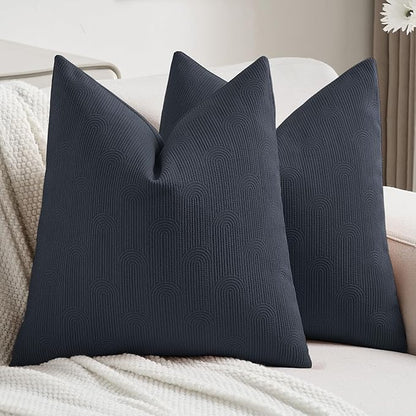 FUTEI Navy Blue Chenille Decorative Throw Pillow Covers 20x20 Inch Set of 2,Soft Cozy Striped Geometric Patterns Cushion Cases,Modern Home Decor for Couch Bed Living Room