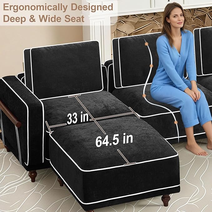 80" Loveseat Sofa Cloud Modular Sectional Couch,Deep Love Seat Couch with Armrests Wooden Legs,2 Seater Comfy Thicked Cushion Upholstered Sofa for Living Room Bedroom,Black
