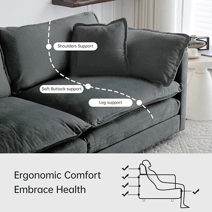 Modular Sectional Sofa, 76.7 Inch L-Shaped Cloud Sofa with Deep Seat Comfortable Chenille Sofa with Cushion Double Sectional Sofa for Living Room Apartment,Gray