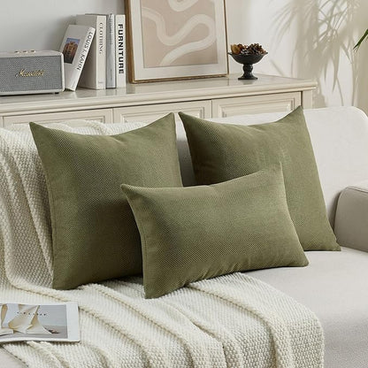 FUTEI Moss Green Chenille Throw Pillow Covers 24x24 Inch Set of 2,Soft Wide Chevron Textured European Pillow Shams,Farmhouse Home Decor for Couch Bed Living Room