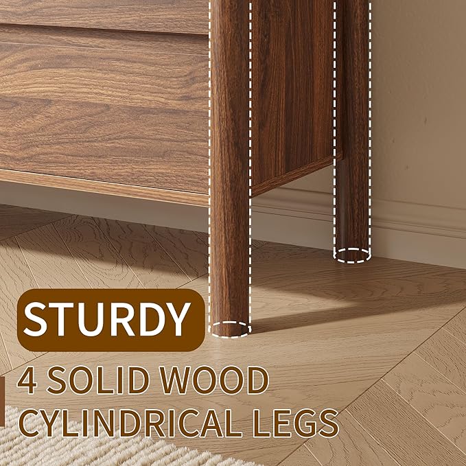 CHUWELL Dresser for Bedroom, 63" Wide Mid Century Modern Chest of Drawers with 9 Large Storage Space and 4 Solid Wood Cylindrical Legs, 9 Drawer Large Dresser for Bedroom(Walnut)