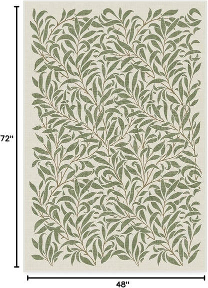 RUGGABLE x Morris & Co Machine Washable Area Rug – Pure Willow Boughs Green 4x6, Stain-Resistant, Non-Slip – Medium Rugs for Living Room, Bedroom, Hallway, Entryway & Office–with Cushioned Pad