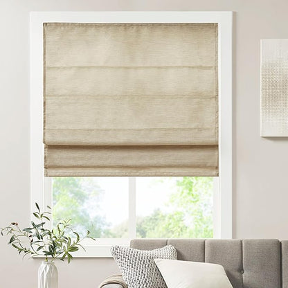 Madison Park Cordless Roman Shades Faux Silk Shade with Sheen 1-Panel Privacy, Room Darkening, Energy Efficient, Thermal Insulated Window Blind for Bedroom, Living Room Décor, 31"W x 64"H Como, Taupe