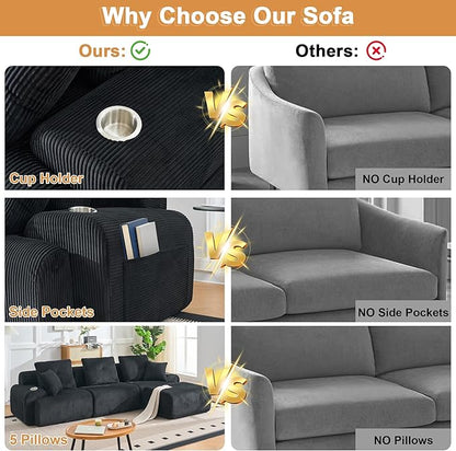118" Modular Sectional Sofa, Cloud Sectional Couch with Deep Seat, Modern Modular Sofa with L Shaped Comfy Cloud Upholstered Boneless Couches for Living Room Bedroom, Black