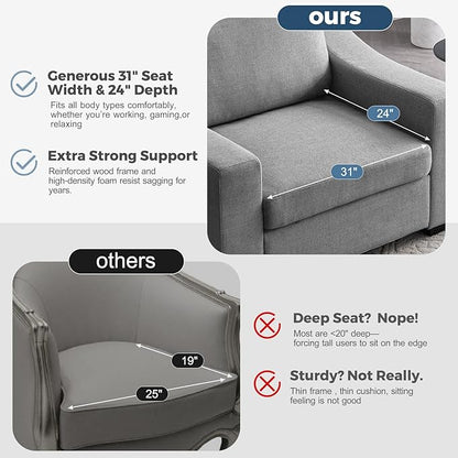 ABCASA 47" W Oversized Accent Chair, Comfy Upholstered Sofa Chair with Large Seat and Wide Armrest, Pet-Friendly Modern Lounge Armchair for Living Room/Apartment/Bedroom, Premium Linen, Grey