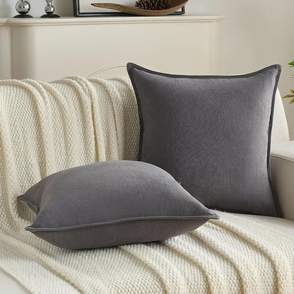 FUTEI Dark Grey Chenille Throw Pillow Covers 20x20 Inch Set of 2,Edges Double-Stitched Cushion Cases,Modern Home Decor for Couch Living Room