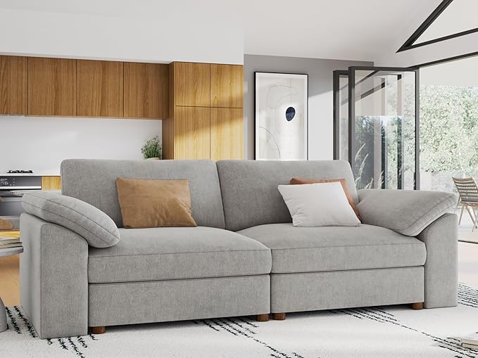 EASE MOOSE Modern Comfty 2 Seat Solid Wood Frame Sofa, FSC Certified Modern Deep Seat Couch,Grey Loveseat Sofa for Living Room