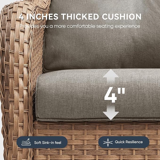 8-Piece Outdoor Patio Cushion Set - Fade & Water Resistant with Removable Olefin Cover, 22x24x4 Inch Memory Foam Cushions for Wicker Sectional Sofa – Grey/Crescent