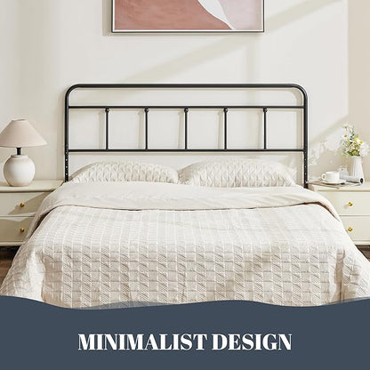 Metal Headboard Queen Size, Sturdy and Durable Iron Queen Headboard Only Adjustable Height from 34” to 44”, Victorian Vintage Bed Headboards, Farmhouse Head Board, Bed Frame Mount Black