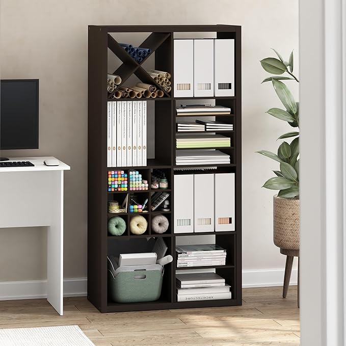 Furinno Cubicle Cube Insert, 3-Shelf Cube Organizer, Fits into Extra Thick Cubes, for Organizers and Storage, Dark Oak (Does not fit IKEA Kallax Shelving)