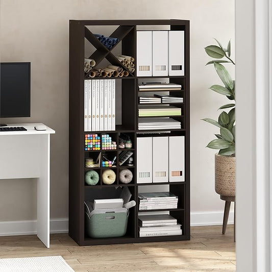 Furinno Cubicle Cube Insert, 3-Shelf Cube Organizer, Fits into Extra Thick Cubes, for Organizers and Storage, Dark Oak (Does not fit IKEA Kallax Shelving)