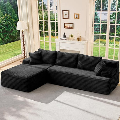 Hobestluk Modular Sectional Couch Sofa,96" Boneless Couches for Living Room, Memory Foam Sectional Couch with Oversized Chaise,L-Shape Couches (Black, Left Facing)