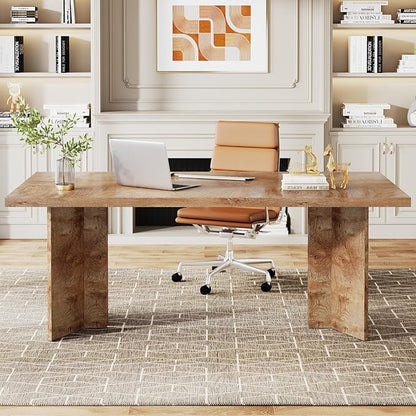 Tribesigns 63-inch Executive Desk, Vintage Home Office Computer Desk with Large Tabletop, Farmhouse Wood Writing Conference Table Workstation for Office, Study, Light Oak Brown