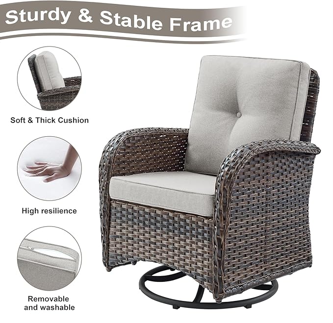 HUMMUH Outdoor Patio Furniture 7-Piece All-Weather PE Wicker Outdoor Conversation Set-Patio Couch Swivel Rocker Chairs with Ottomans Coffee Tables for Backyard,Poolside,Deck