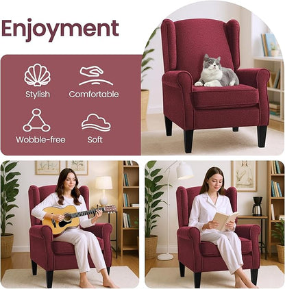 Accent Chair Set of 4, Modern Living Room Chairs with Wingback, Comfy Upholstered High Back Single Sofa for Bedroom, Mid-Century Reading Armchair Sillas para Sala