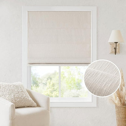 Madison Park Cordless Roman Shades, Total Blackout Window Blind Privacy Window Shades, Thermal Insulated Cordless Window Treatment for Bedroom, Living Room, Quincy, Single Panel 31" W X 64" H Linen