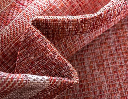 Unique Loom Outdoor Border Collection Area Rug - Soft Border (7' 1" x 10' Rectangle, Rust Red/ Ivory)