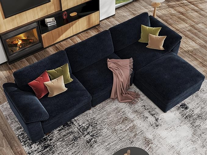 EASE MOOSE Sectional Modular Sofa,Oversized L Shape Sectional Couch Wide Deep Modular Sofa Blue Couch