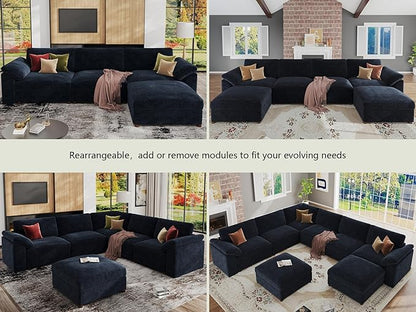 EASE MOOSE Sectional Modular Sofa,Oversized L Shape Sectional Couch Wide Deep Modular Sofa Blue Couch