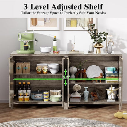 Sideboard Buffet Cabinet, 31" Storage Cabinet with 2 Doors and Adjustable Shelves, Sideboard Console for Dinning Room, Kitchen and Living Room - Grey