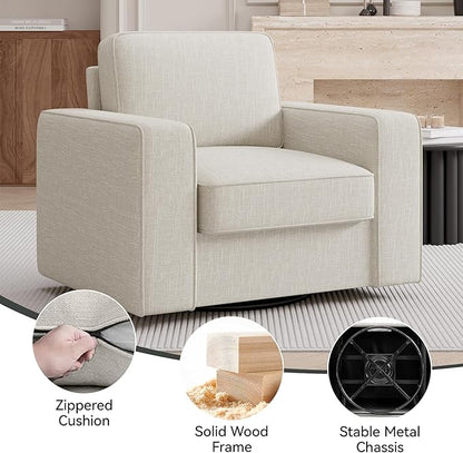 360 Degree Rotation Swivel Accent Sofa Chairs Set of 2, 36'' Width Oversized Armchairs Linen Living Room,Reading-Khaki