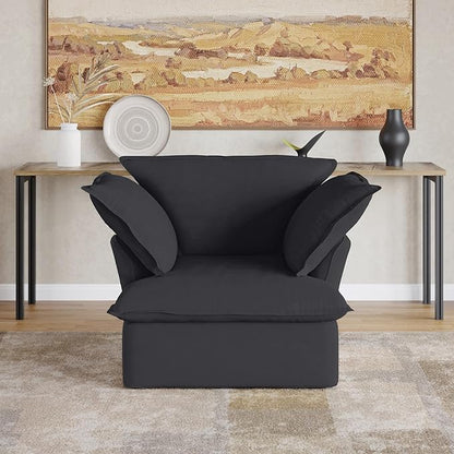 JACH Modern Comfy Couch Chair with Thick Cushion, Couch Single Accent Chair Deep Seat Sofa Couches, Hemp Velvet Sofas Furniture for Small Spaces Living Room Bedroom Office Apartment (Black)