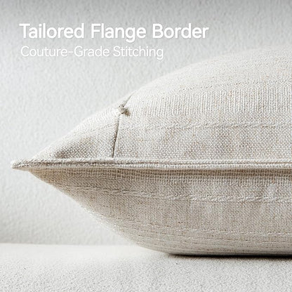 a moment Linen Pillow Covers Set of 2,Boho Farmhouse Throw Pillowcases Neutral Textured Decorative Covers for Couch Sofa, Soft Linen Blend Accent Case Cushion Christmas Home Decor 26"x26"Ivory