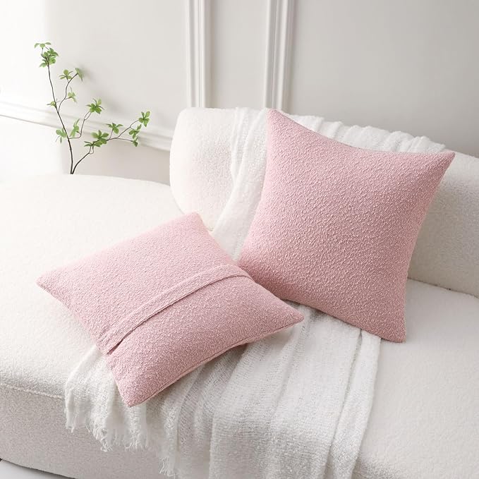 FUTEI Pack of 2 Pink Decorative Throw Pillow Covers 26x26 Inch Soft Cozy Solid Boucle Textured Euro Pillow Shams,Modern Home Decor for Couch Bed Living Room