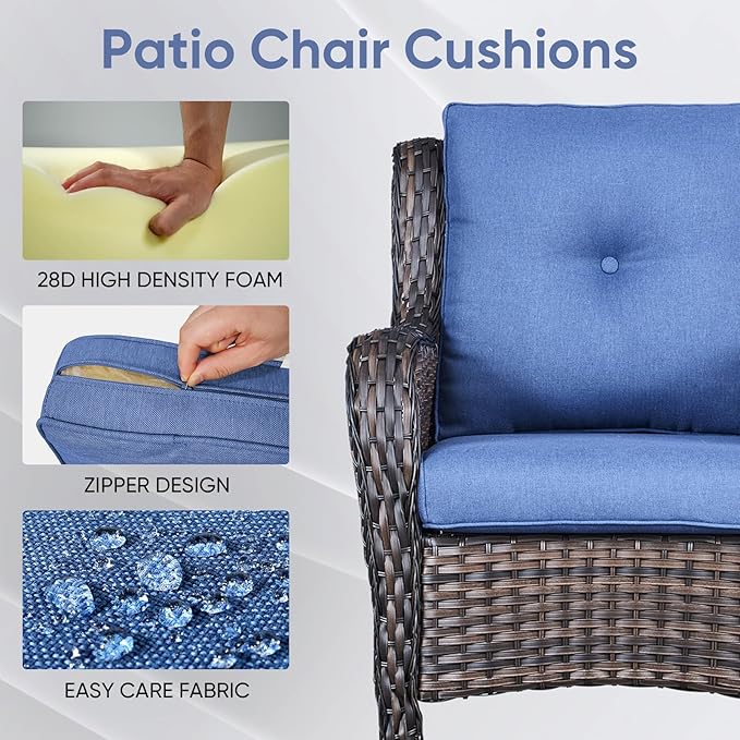 10-Piece Outdoor Patio Cushion Set - Fade & Water Resistant with Removable Olefin Cover, 22x24x4 Inch Memory Foam Cushions for Wicker Sectional Sofa – Blue/Buckle