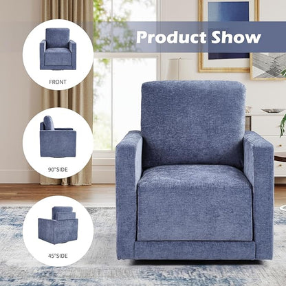 INZOY Swivel Accent Chair, Comfy 360° Swivel Chair with Hidden Storage, Upholstered Chenille Square Chair for Living Room Bedroom Small Spaces, Fully Assembled, Blue