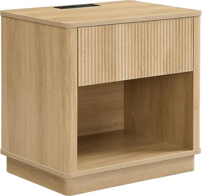 Christopher Knight Home Kyla Set of 2 Nightstand with Charging Station, Wooden Bedside Table/End Table with Outlet & USB Port for Bedroom/Living Room, Multipurpose Storage Cabinet with Drawer, Natural