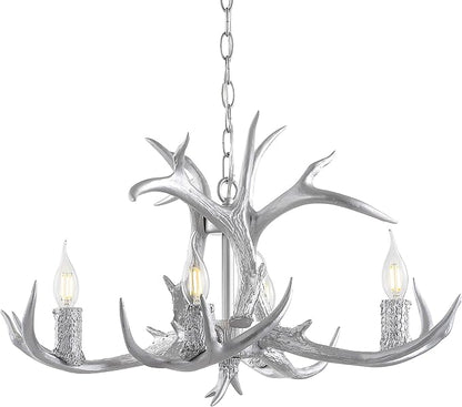 JONATHAN Y JYL6301C Eldora 26" Adjustable Resin Antler 4-Light LED Chandelier, Glam, Rustic,Cottage,Transitional, Dimmable Dining Room, Living Room, Kitchen, Foyer, Bedroom, Silver