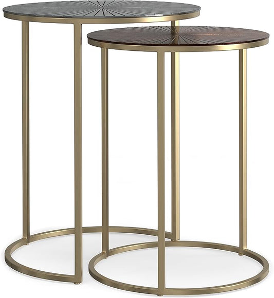 SIMPLIHOME Drake Contemporary 18 inch Wide Metal Nesting table in Antique Nickel, Antique Copper, Fully Assembled for the Living Room and Bedroom